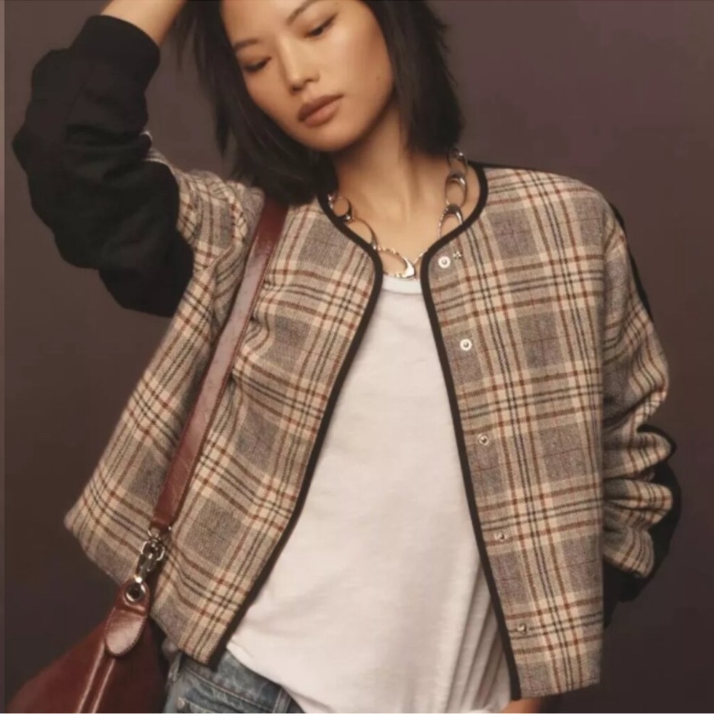 Anthropologie DOLAN quilted mix fabric jacket blazer / bomber coat